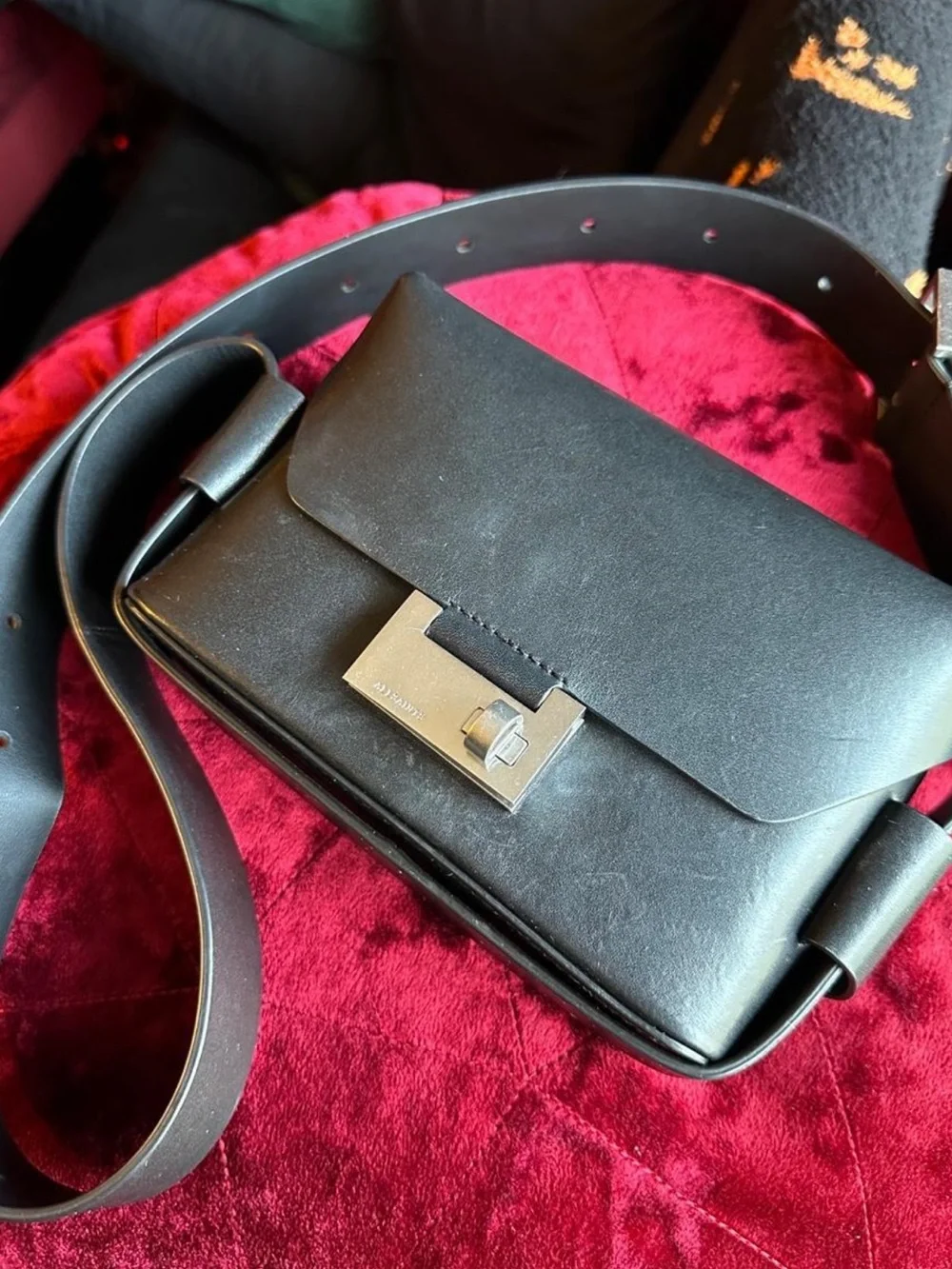 AllSaints black and silver FRANKIE 3-IN-1 LEATHER CROSSBODY BAG - Picture 7 of 8